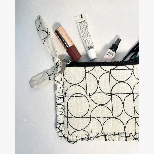 Handmade Quilted Pouch, Black & White - 8 x 5  Inches
