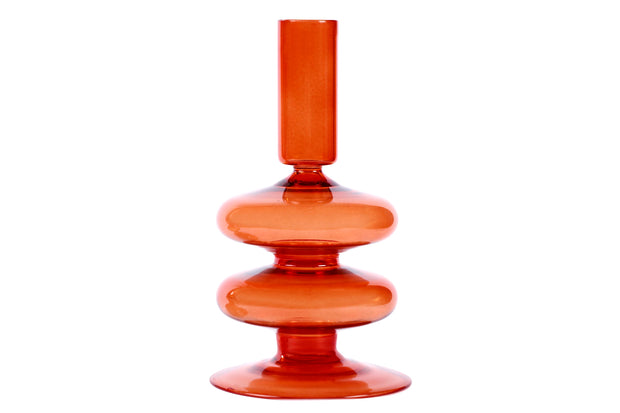 Retro Wavy Glass Candle Holder- 7 x3.5 Inches_Rust Orange
