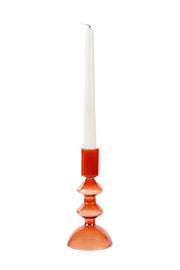 Retro Glass Candle Stick Holder- 6 x 2.5 Inches_ Rust Orange