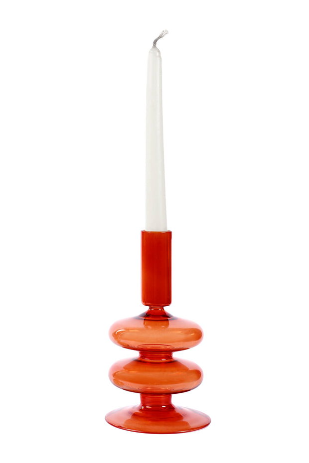 Retro Wavy Glass Candle Holder- 7 x3.5 Inches_Rust Orange