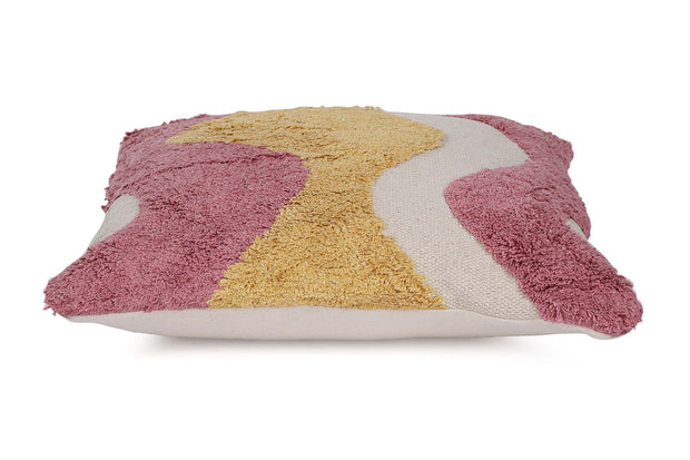 Wavy Tufted Accent Pillow, Pink & Yellow - 20x20 Inch