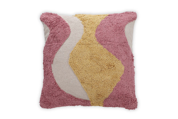 Wavy Tufted Accent Pillow, Pink & Yellow - 20x20 Inch