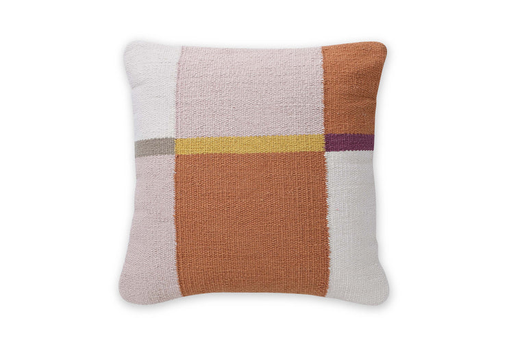 Geometric Accent Pillow, White & Brown - 18x18 Inch