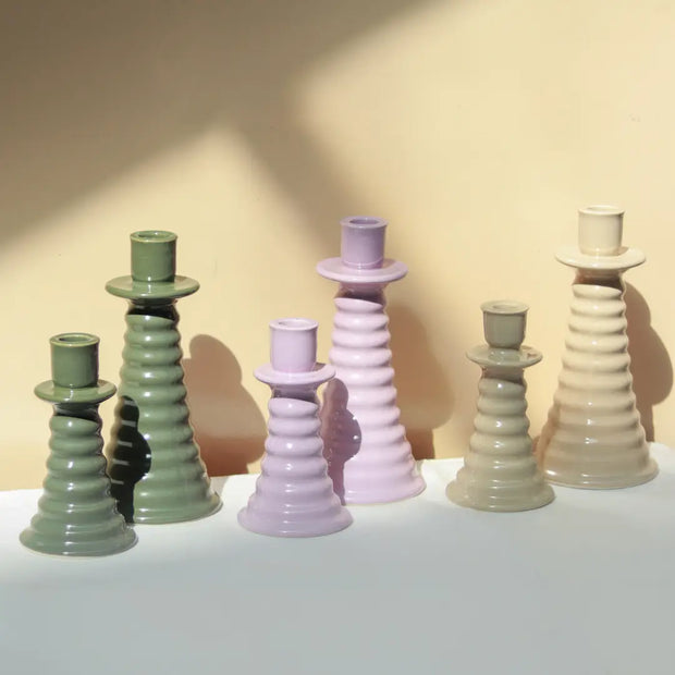 Ceramic Coil Candle Holder Small- Lilac, 3.93x3.93x7.08 Inch