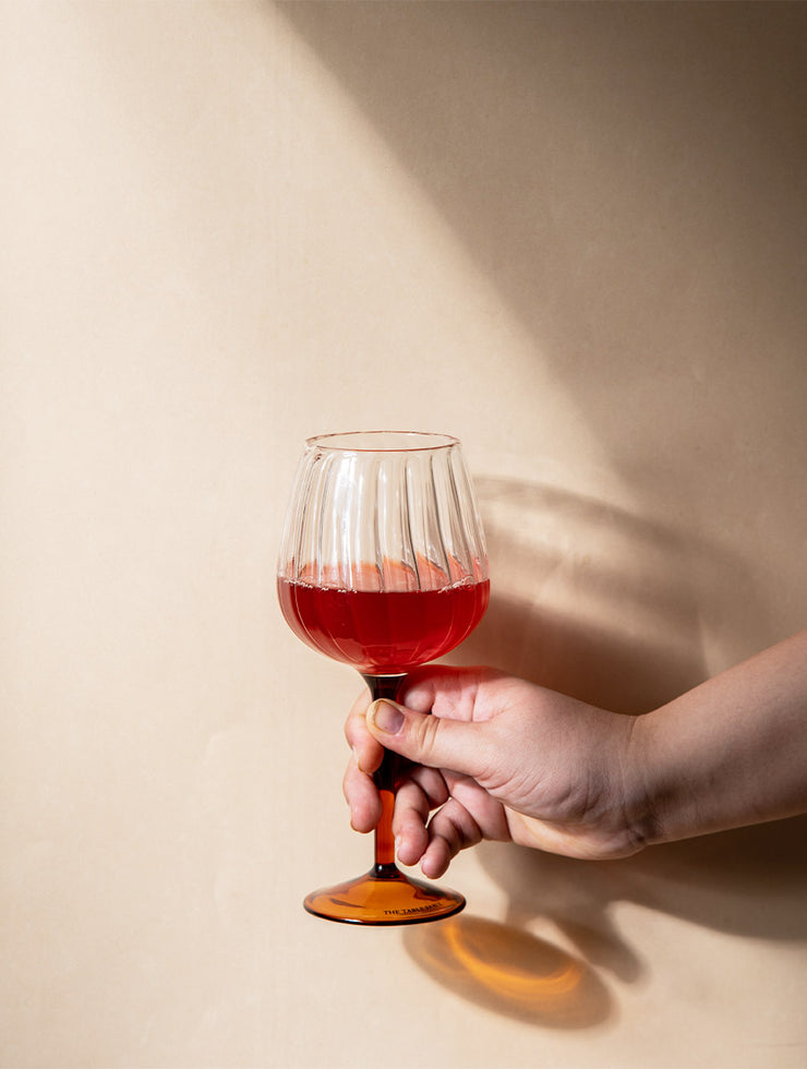 Ribbed Goblet Wine Glass -Amber,  2.5 x 4 x 8 Inches