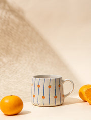 Orange Striped Ceramic Mug - 3.5 x 3 Inches