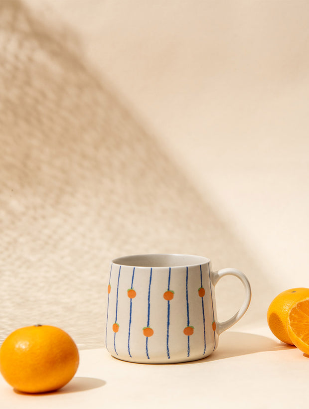 Orange Striped Ceramic Mug - 3.5 x 3 Inches