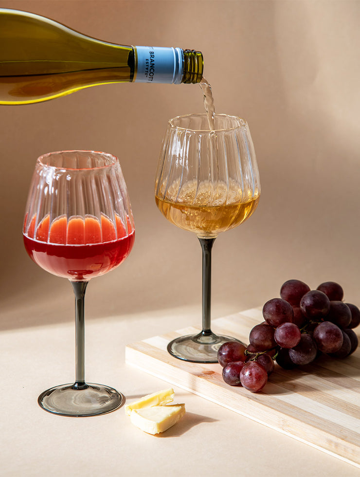 Ribbed Goblet Wine Glass - Smoke,  2.5 x 4 x 8 Inches