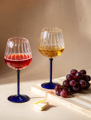 Ribbed Goblet Wine Glass -Blue ,  2.5 x 4 x 8 Inches