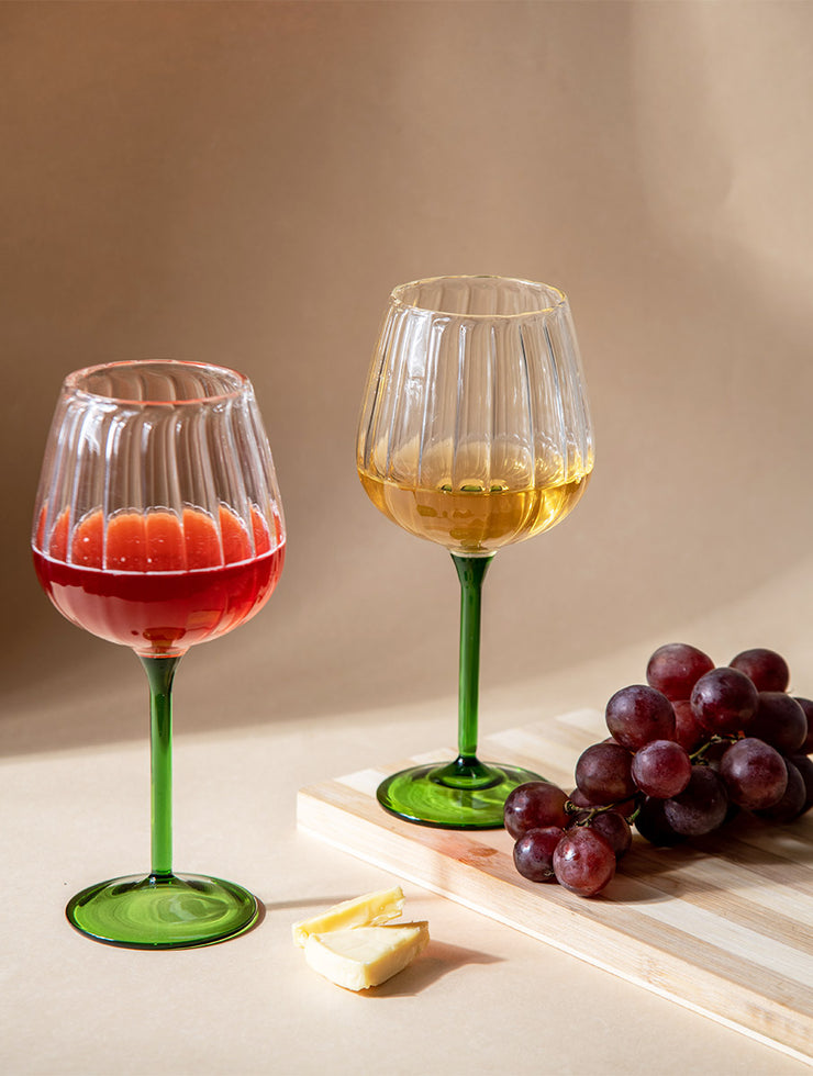 Ribbed Goblet Wine Glass -Green, 2.5 x 4 x 8 Inches