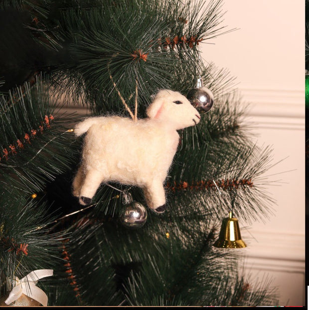 Christmas Hanging Felt Ornaments (Bethlehem Sheep + Angel + 2 Mittens)