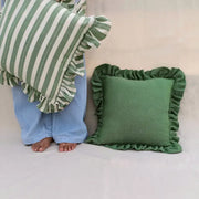 Slate Ruffle Cushion Cover, 16x16 Inches-Green