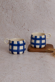 Ghingham Checkered  Coffee Mug, Blue - 3 X 3 Inches