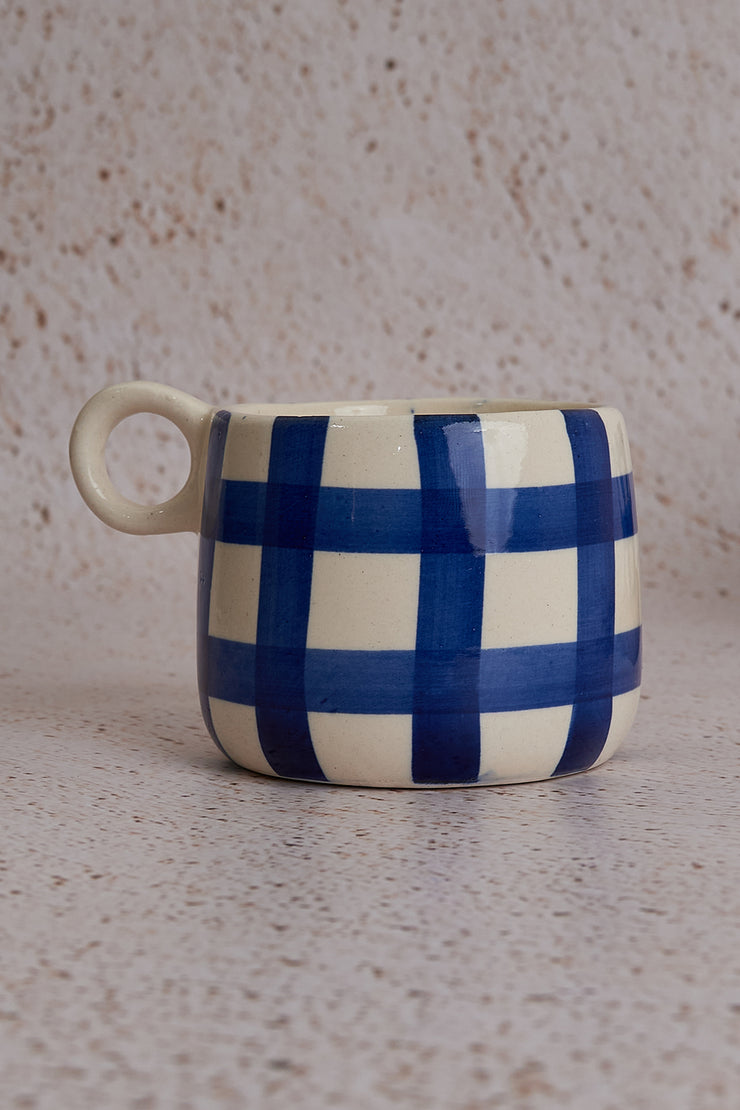 Ghingham Checkered  Coffee Mug, Blue - 3 X 3 Inches