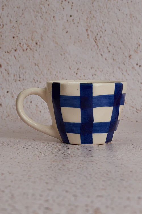 Gingham Check Cup and Saucer Set- Indigo