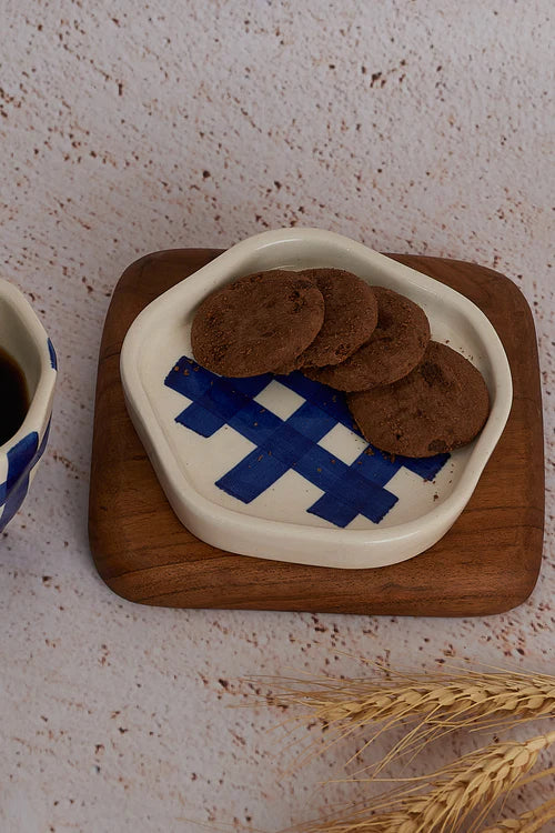 Gingham Check Cup and Saucer Set- Indigo