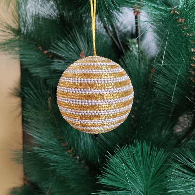 Christmas Hanging Ornaments, Gold & white -Dia  2.75 Inches