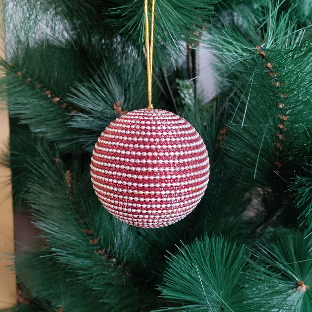 Christmas Hanging Ornaments, Red & white -Dia  2.75 Inches