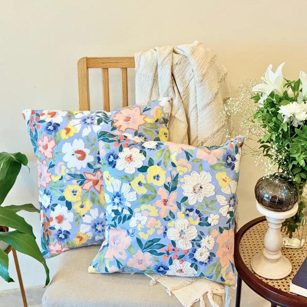 Cannes Blue Floral Cushion Cover - 18 x 18 Inches