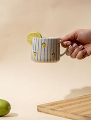 Lemon Striped Ceramic Mug - 3.5 x 3 Inches
