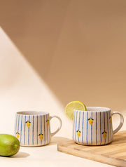 Lemon Striped Ceramic Mug - 3.5 x 3 Inches