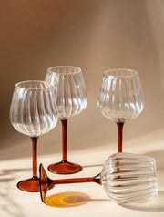 Ribbed Goblet Wine Glass -Amber,  2.5 x 4 x 8 Inches