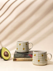 Avocado Checkered Ceramic Mug - 3.5 x 3 Inches