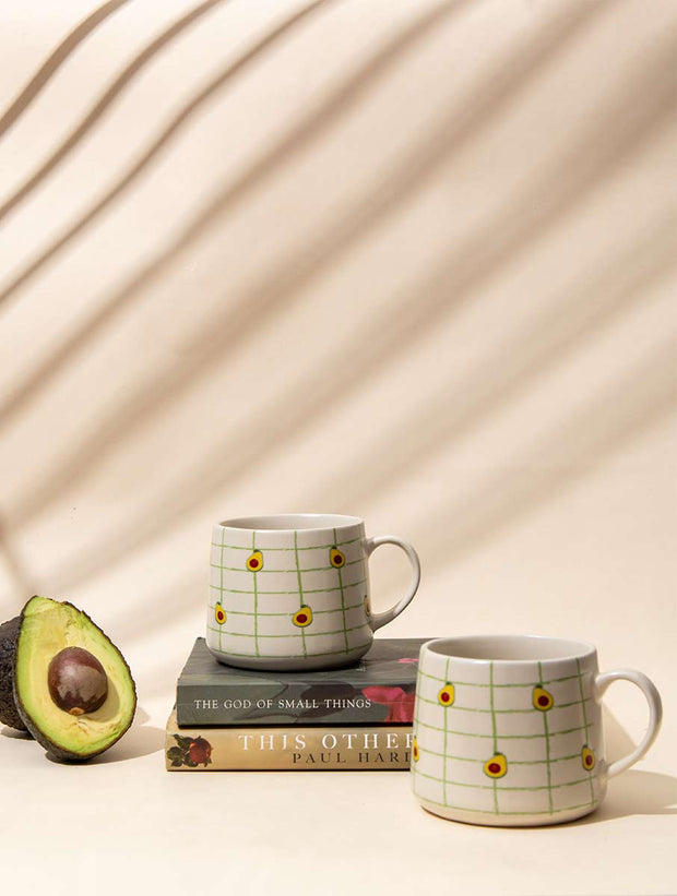 Avocado Checkered Ceramic Mug - 3.5 x 3 Inches