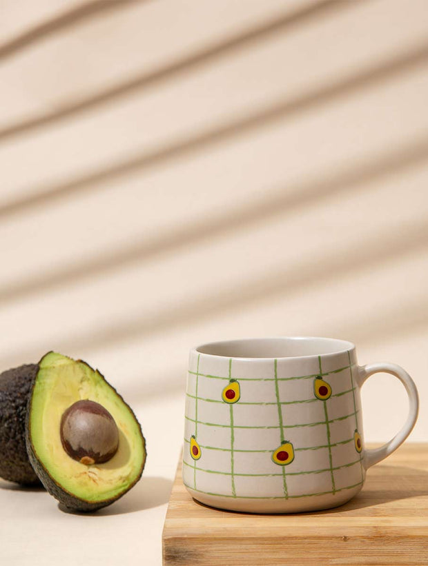 Avocado Checkered Ceramic Mug - 3.5 x 3 Inches