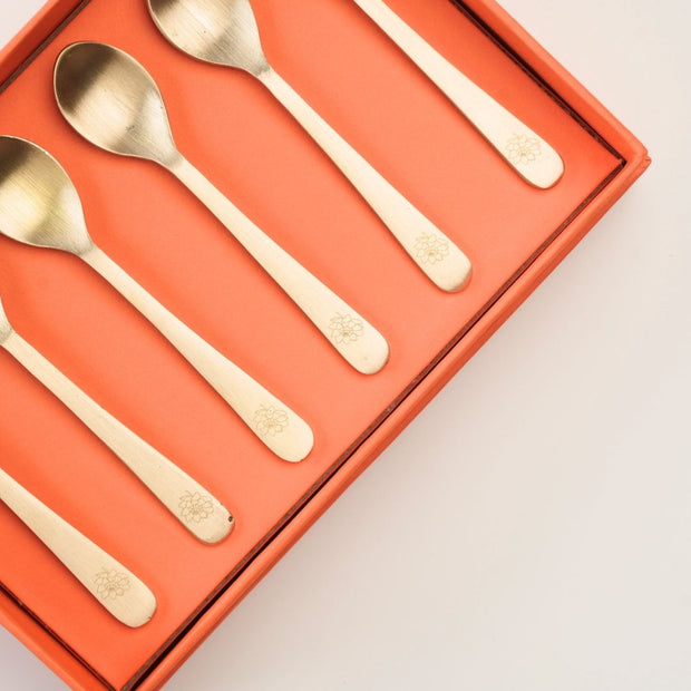 Peony Pure Brass Dessert Spoons - Set of 6