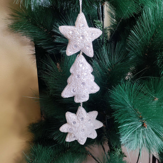 Christmas Snowy Trio Hanging Ornaments, White