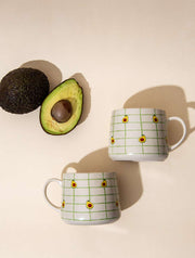 Avocado Checkered Ceramic Mug - 3.5 x 3 Inches