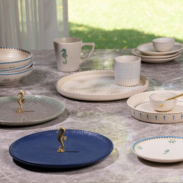 Mirissa Brass & Ceramic Platter -Blue , 9.44 x 0.98 Inches