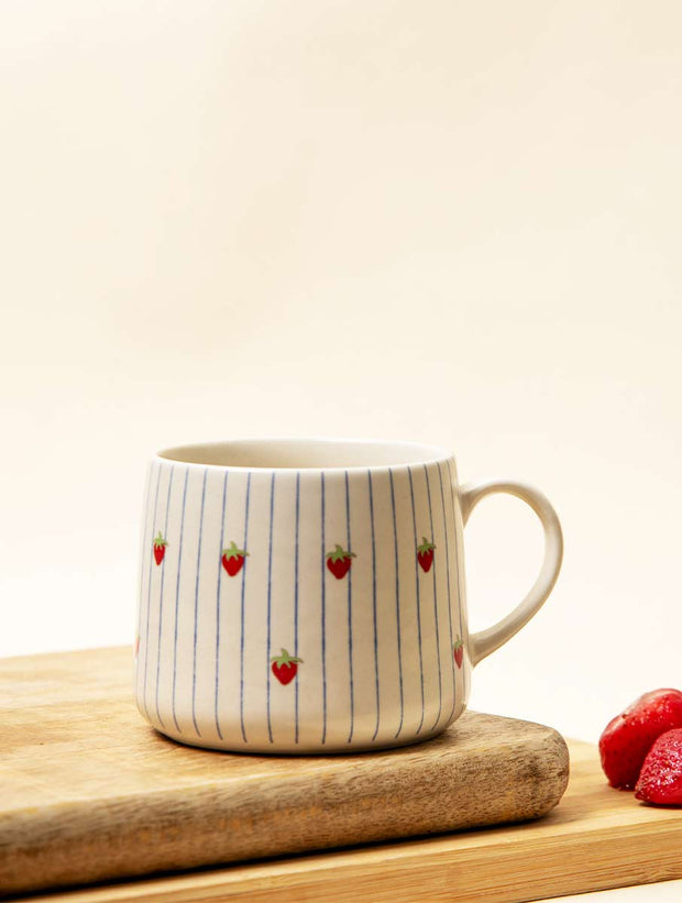 Strawberry Striped Ceramic Mug - 3.5 x 3 Inches