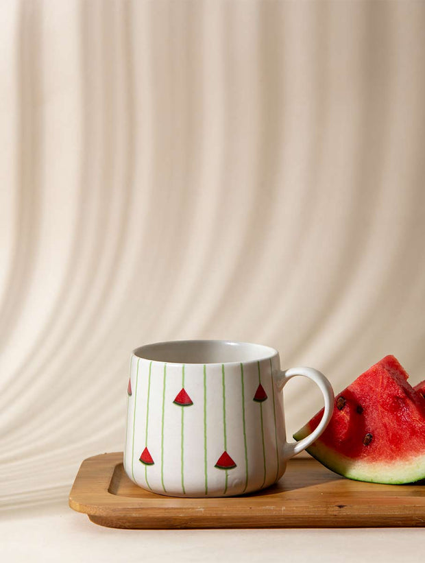 Watermelon Striped Ceramic Mug - 3.5 x 3 Inches