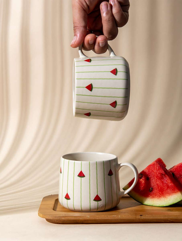 Watermelon Striped Ceramic Mug - 3.5 x 3 Inches