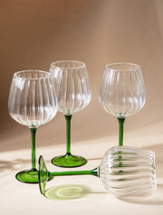 Ribbed Goblet Wine Glass -Green, 2.5 x 4 x 8 Inches