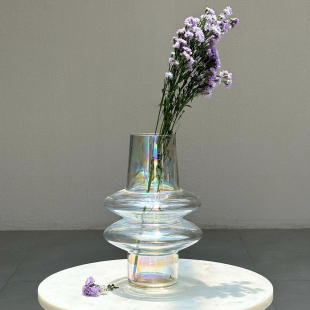 Ripple Glass vase - iridescent, 8 x 12 Inches