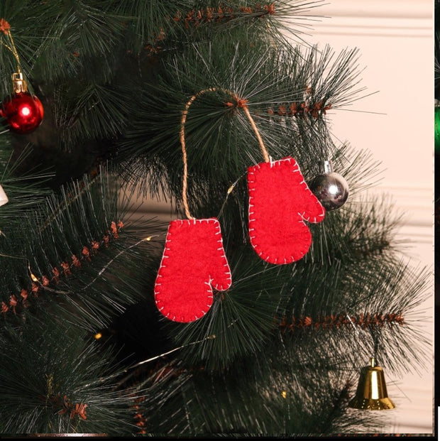 Christmas Hanging Felt Ornaments (Bethlehem Sheep + Angel + 2 Mittens)