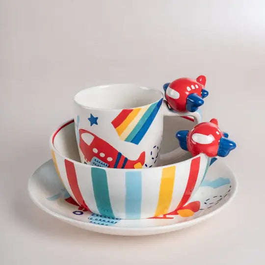 Pilot Handpainted Kids Breakfast Set of 3- Multi