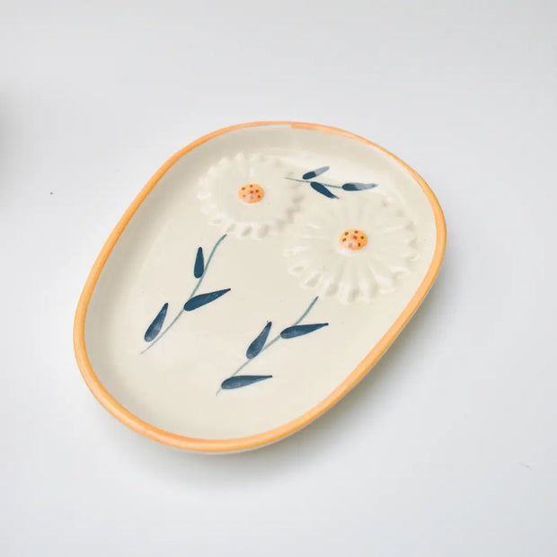 Ceramic Decorative Snack Plate - 3D Sunflower, 7x4.5 Inches