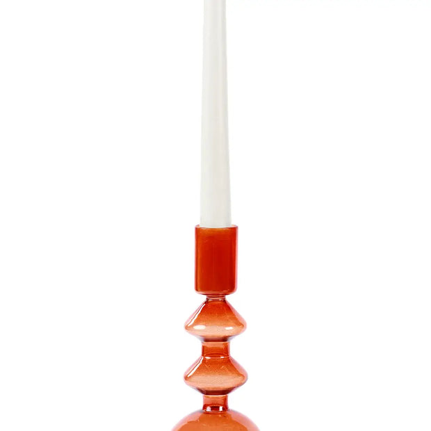 Retro Glass Candle Stick Holder- 6 x 2.5 Inches_ Rust Orange
