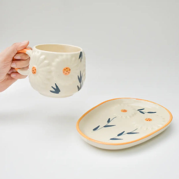 Ceramic Decorative Snack Plate - 3D Sunflower, 7x4.5 Inches