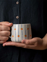 Orange Striped Ceramic Mug - 3.5 x 3 Inches