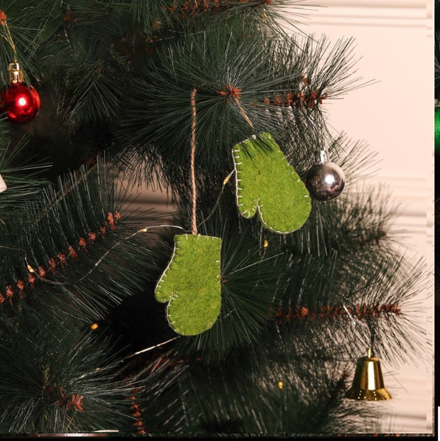 Christmas Hanging Felt Ornaments (Bethlehem Sheep + Angel + 2 Mittens)