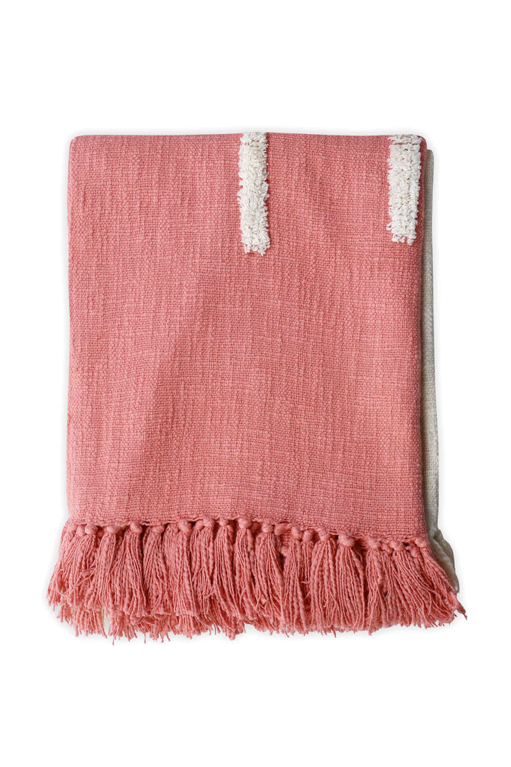Handmade Boho Throw Blanket, Pink - 50x60 Inch