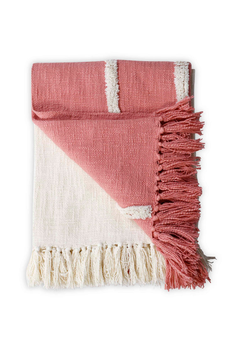 Handmade Boho Throw Blanket, Pink - 50x60 Inch