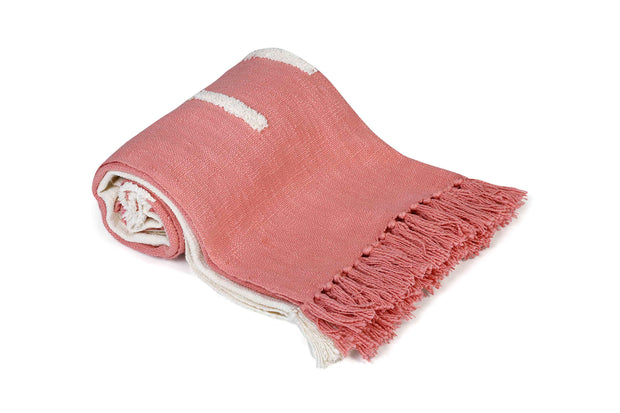 Handmade Boho Throw Blanket, Pink - 50x60 Inch