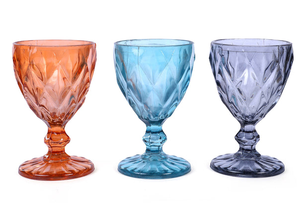 Vintage Crystal Coloured Footed Diamond Wine Glass Small, Black