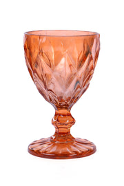 Vintage Crystal Coloured Footed Ribbed Wine Glass Big, Orange
